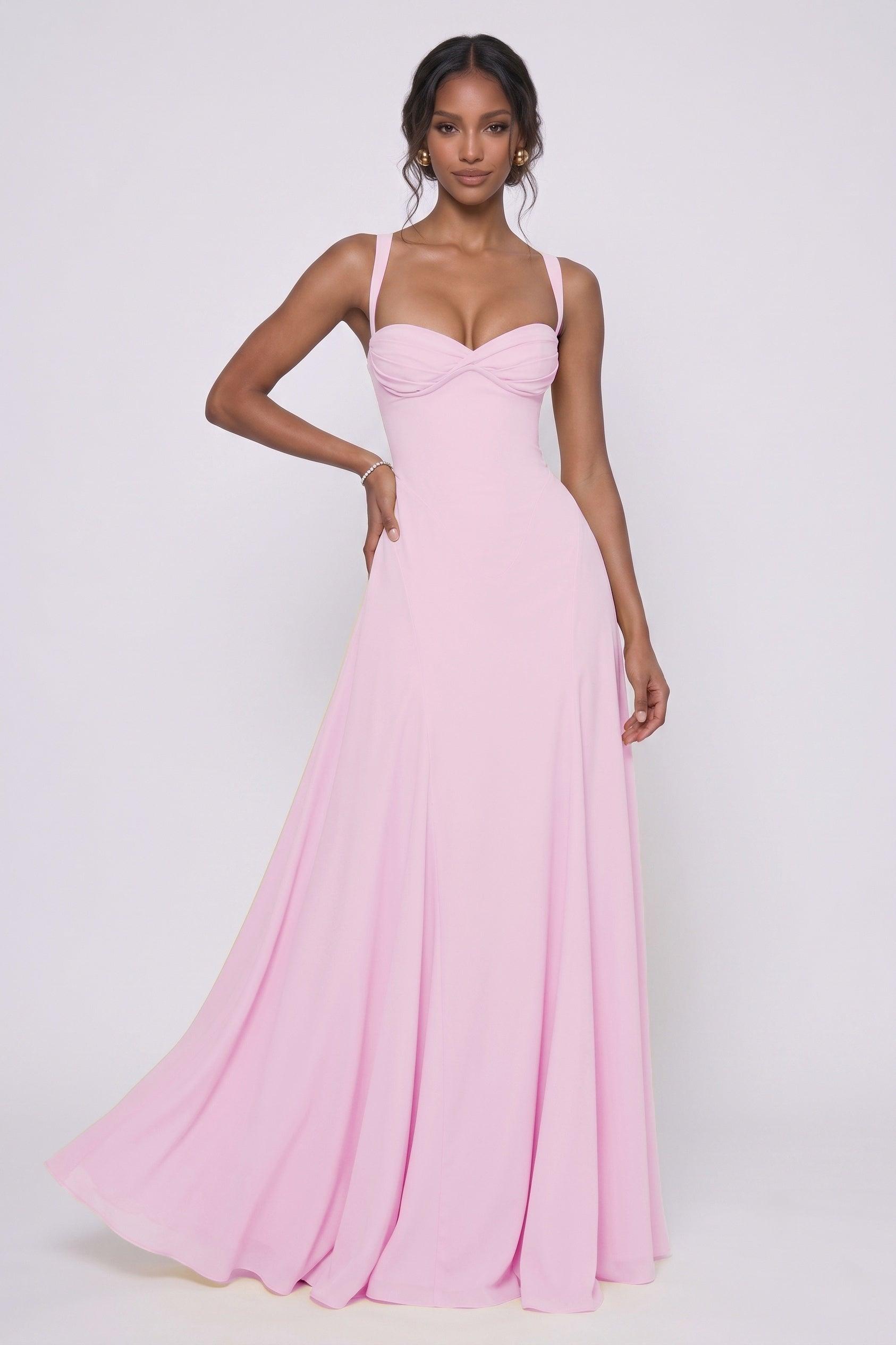 A-Line Maxi Stretch Chiffon Bridesmaid Dress CG0336BM - Crystal Rose - COCOMELODY